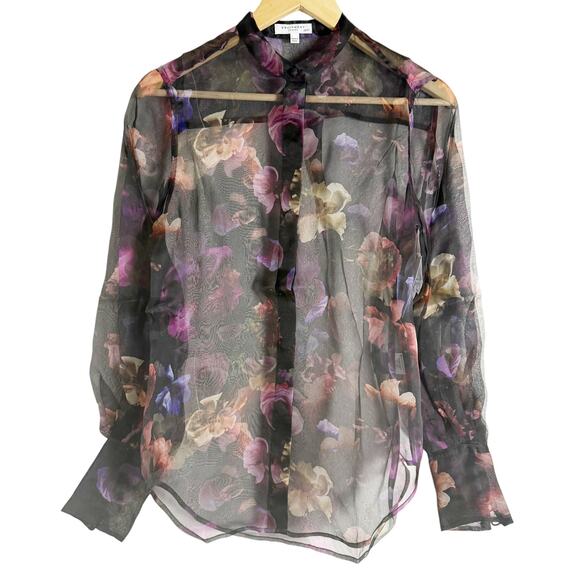 Equipment Femme Boleyn Sheer Silk Blouse True Black Multicolor Floral Size XS - Picture 3 of 11
